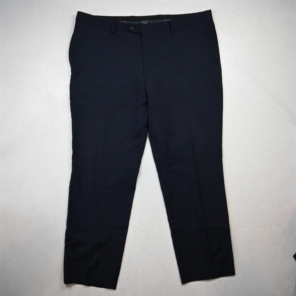 Pronto Uomo 42x32 Blue Sharkskin‎ 100% Wool Flat Front Straight Dress Mens Pants